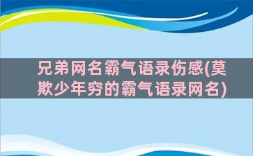 兄弟网名霸气语录伤感(莫欺少年穷的霸气语录网名)