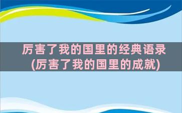 厉害了我的国里的经典语录(厉害了我的国里的成就)