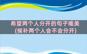 希望两个人分开的句子唯美(候补两个人会不会分开)