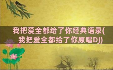 我把爱全都给了你经典语录(我把爱全都给了你原唱DJ)