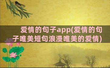 爱情的句子app(爱情的句子唯美短句浪漫唯美的爱情)